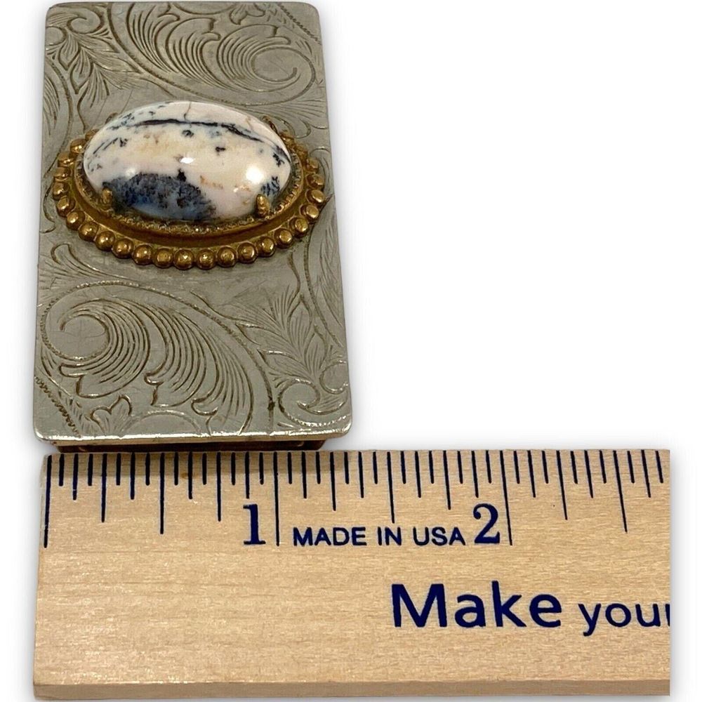 White Buffalo Vintage Belt Buckle Nickel Silver Filigree Western Cabochon - Picture 9 of 9